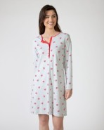 Short printed nightgown with long sleeves