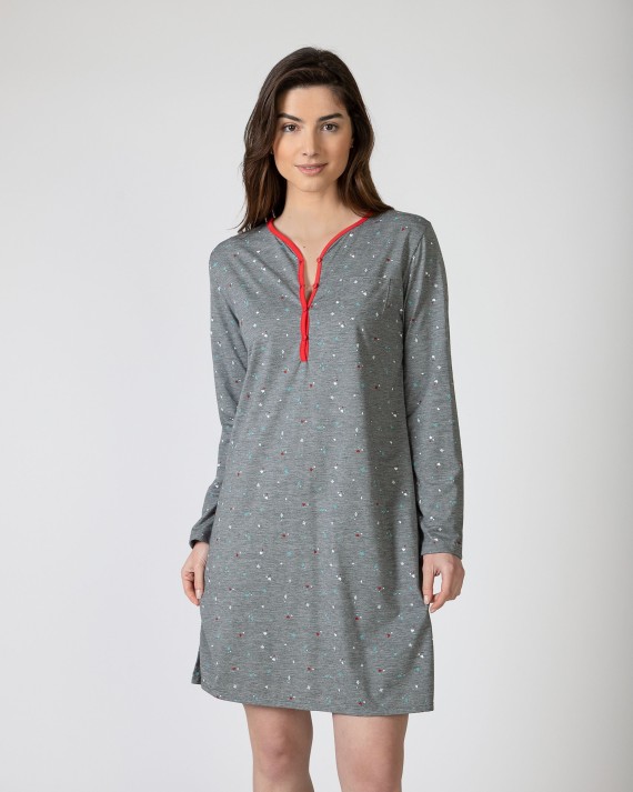 Short printed nightgown with long sleeves