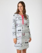 Short printed nightgown with long sleeves