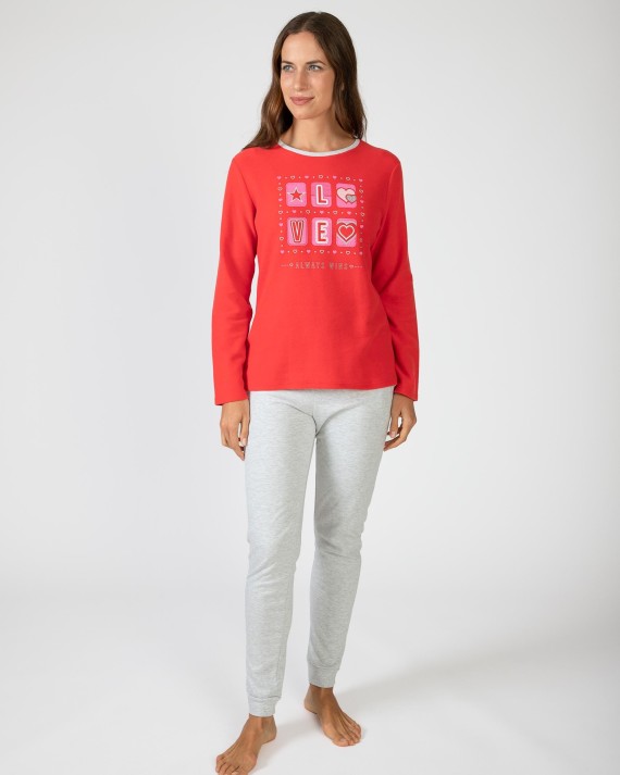 Pijama de mujer largo en tejido de punto estampado