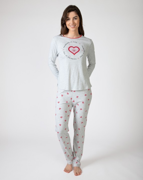 Long women's pajamas in printed knit fabric