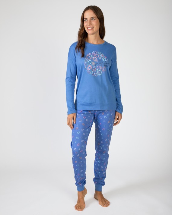 Long women's pajamas in printed cotton jersey
