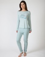 Pijama de mujer largo en tejido de punto listado y estampado