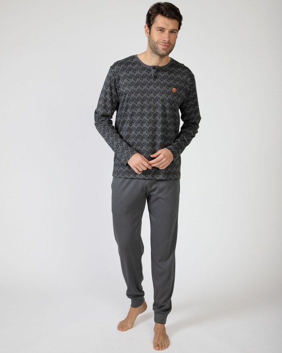 Men's long cotton knit pajamas