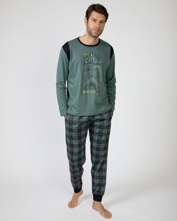 Men's long cotton knit pajamas