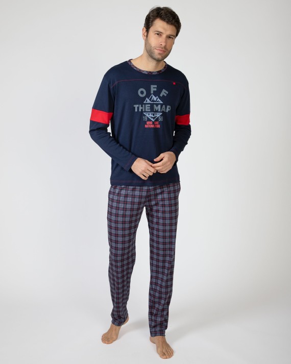 Men's long cotton knit pajamas