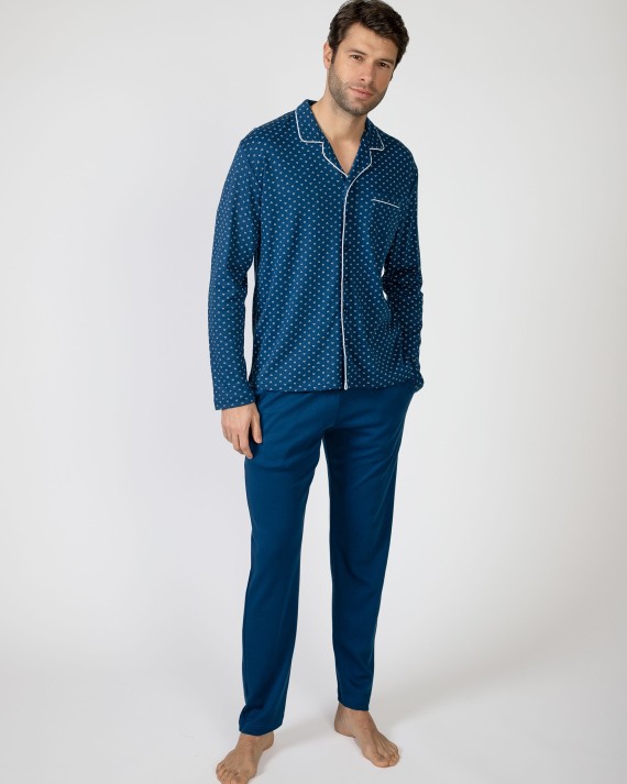 Men's long cotton knit pajamas