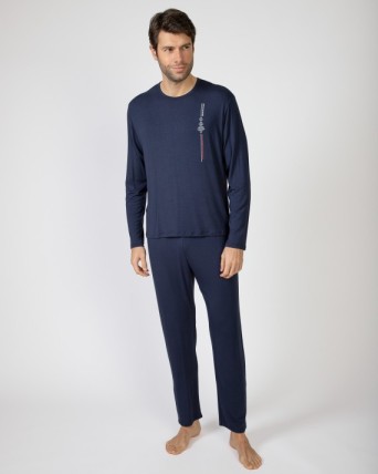 Men's long bamboo knit pajamas