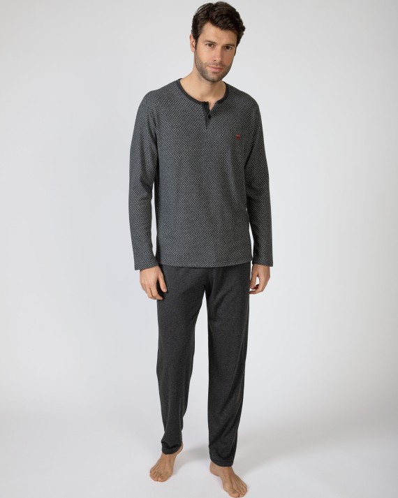 Men's long jacquard knit pajamas