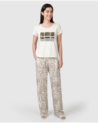 Pantalón largo de mujer corte ancho estampado