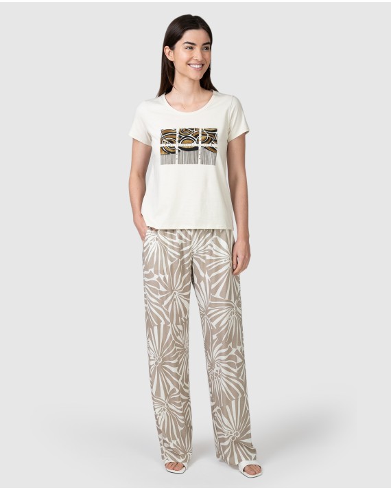 Pantalón largo de mujer corte ancho estampado