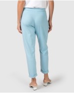 Pantalón tobillero recto de mujer de algodón azul