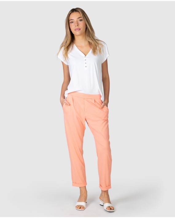 Pantalón tobillero recto de mujer de algodón coral
