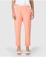 Women's straight ankle-length trousers in coral cotton