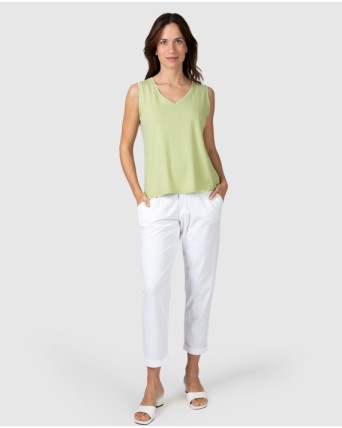 Pantalons turmellers recte de dona de cotó blanc