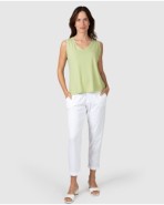 Pantalón tobillero recto de mujer de algodón blanco