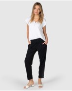 Pantalón tobillero recto de mujer de algodón negro