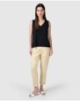 Women's straight ankle-length trousers in beige cotton