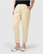 Pantalons turmellers recte de dona de cotó beix