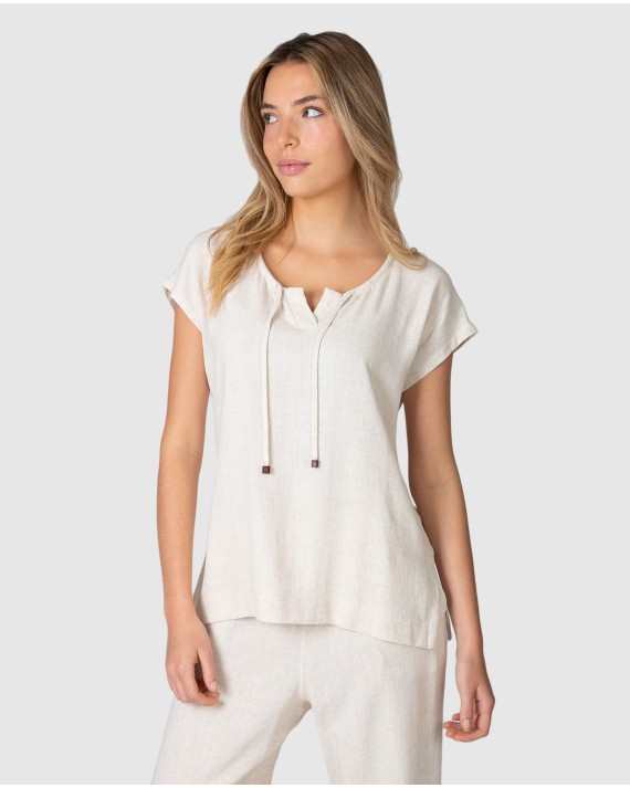 Women's short-sleeved linen t-shirt