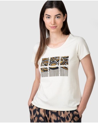 Women's short-sleeved beige t-shirt with print