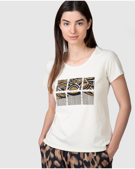 Women's short-sleeved beige t-shirt with print