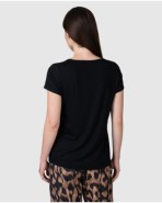 Camiseta de mujer de manga corta negra y estampado