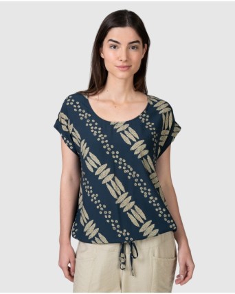 Women's short-sleeved printed t-shirt with turned-up cuffs
