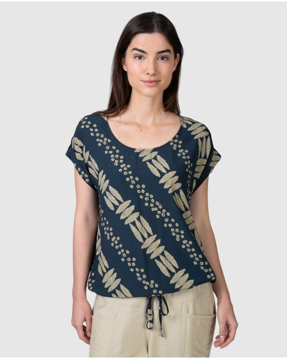 Women's short-sleeved printed t-shirt with turned-up cuffs