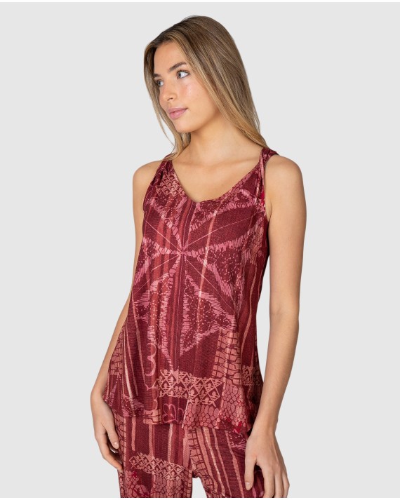 Camiseta de mujer de tirantes girados estampada