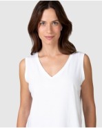 Camiseta básica de mujer sin mangas con escote en V