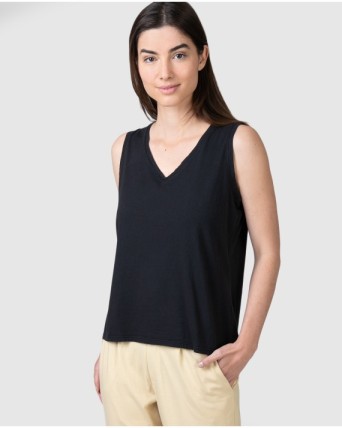 Camiseta básica de mujer sin mangas con escote en V