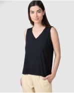 Camiseta básica de mujer sin mangas con escote en V