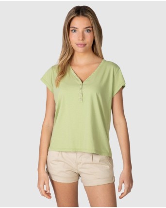 Women's basic short-sleeved t-shirt with decorative buttons