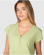 Women's basic short-sleeved t-shirt with decorative buttons