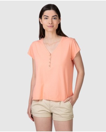 Women's basic short-sleeved t-shirt with decorative buttons