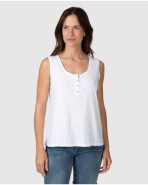 Camiseta básica de mujer sin mangas con tapeta abotonada