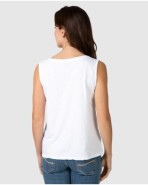 Camiseta básica de mujer sin mangas con tapeta abotonada