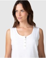 Women's basic sleeveless T-shirt with buttoned placket