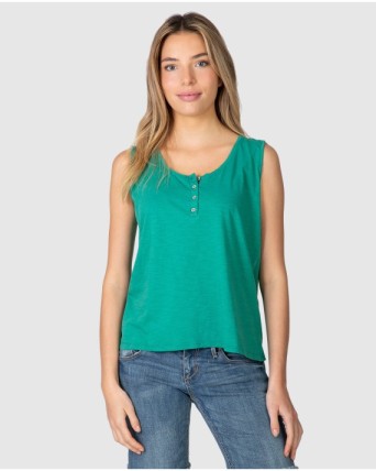 Women's basic sleeveless T-shirt with buttoned placket