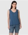 Women's basic sleeveless T-shirt with buttoned placket