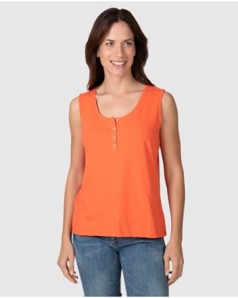 Women's basic sleeveless T-shirt with buttoned placket