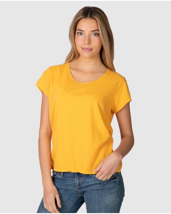 Camiseta básica de mujer de manga corta con cuello redondo