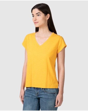 Camiseta básica de mujer de manga corta con cuello en V