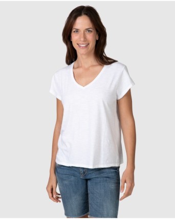 Camiseta básica de mujer de manga corta con cuello en V