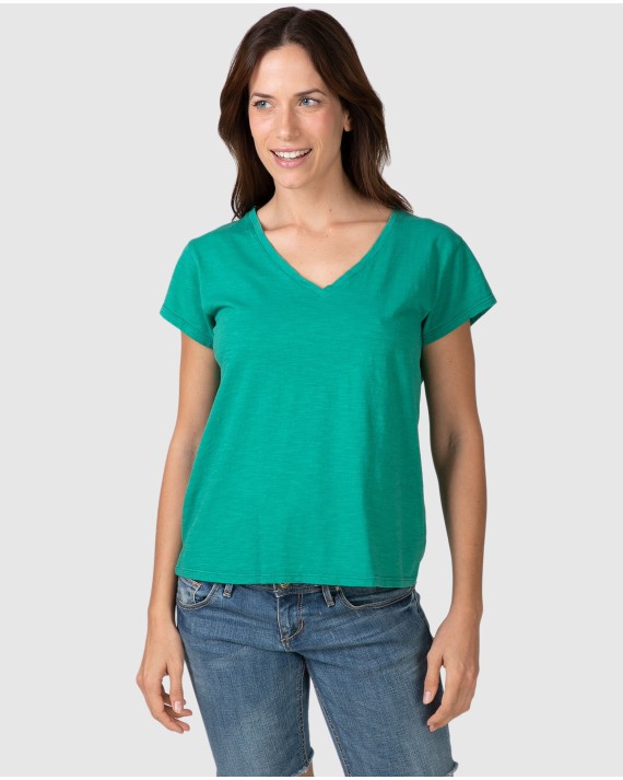 Women's basic short-sleeved V-neck T-shirt