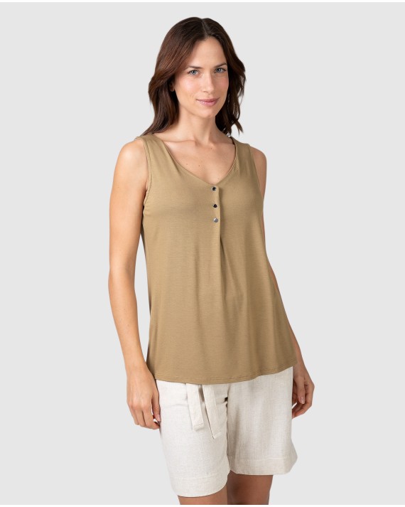 Women's sleeveless V-neck T-shirt in green
