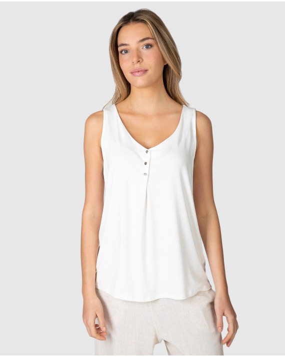 Camiseta de mujer sin mangas escote en v color blanco