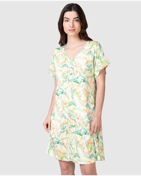 Women's short dress with multicolored print