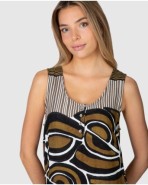 Vestido largo de mujer sin mangas con estampado geométrico